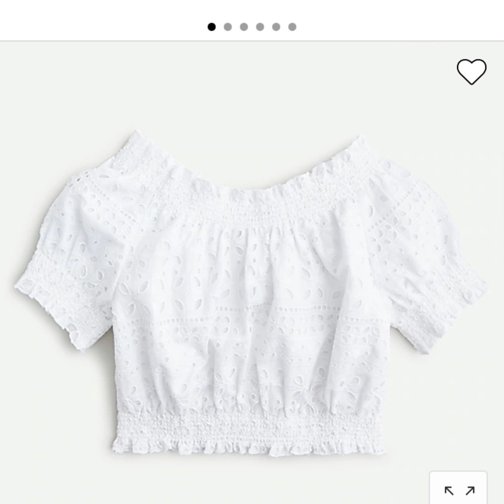 NWT J Crew Puff Sleeve Smocked Top, Eyelet